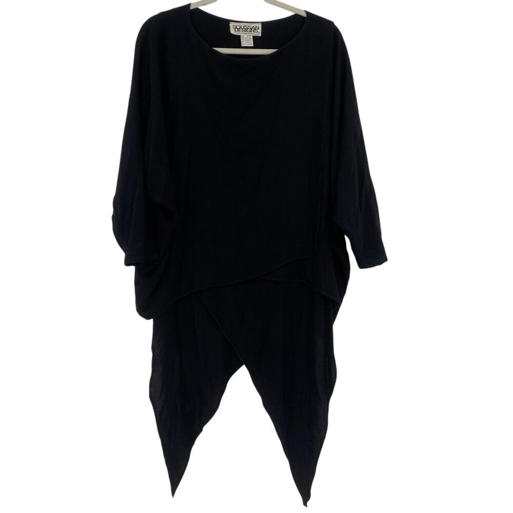 Vintage Soussan designs  L Black Draped asymmetrical Tunic Top